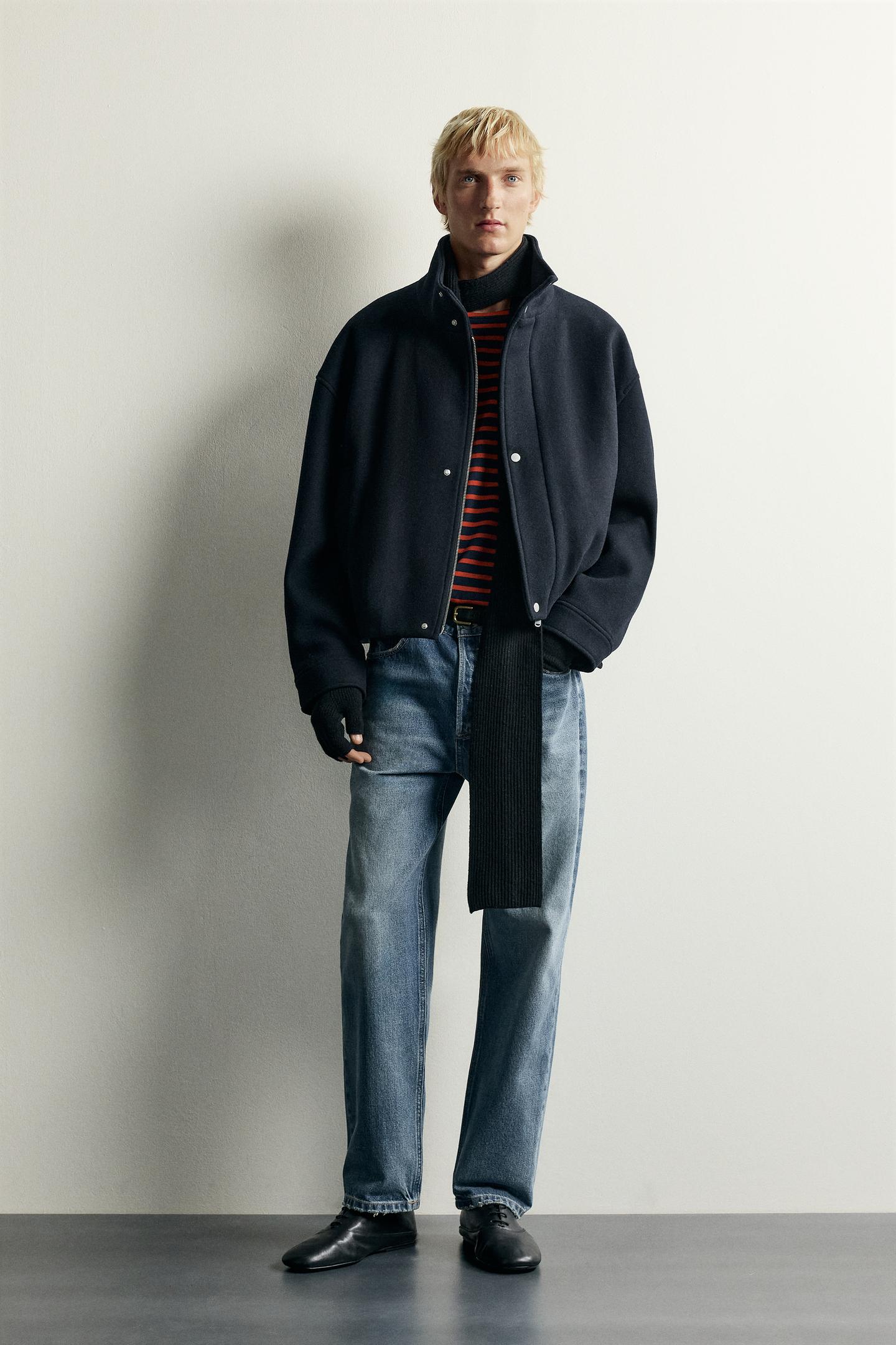 Мужская куртка Zara Cropped Wool-Blend, цвет: Тёмно-синий — фото 1