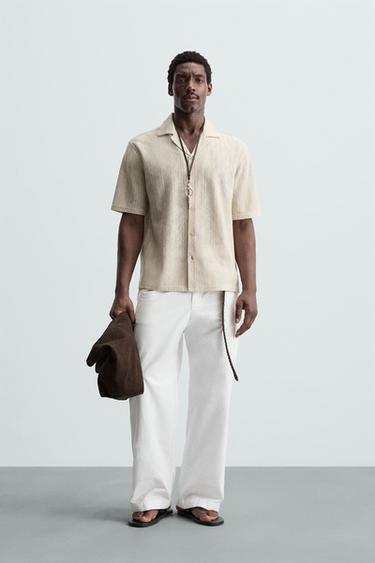 CAMISA ESTRUCTURA ABIERTA ESPIGA - Beige claro de Zara - Imagen 0