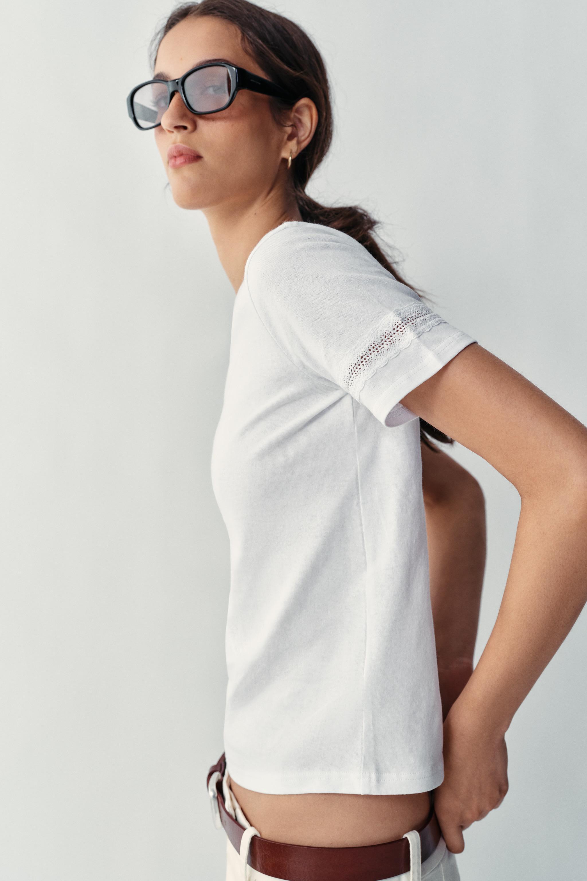 Женские футболки Zara SHORT SLEEVE TRIM T-SHIRT — фото 3