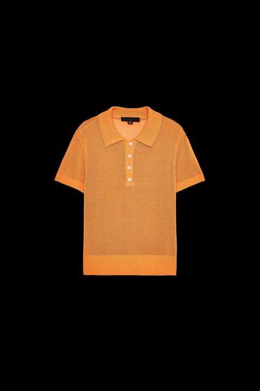 Zara BASIC KNIT POLO TOP - Orange - Image 0
