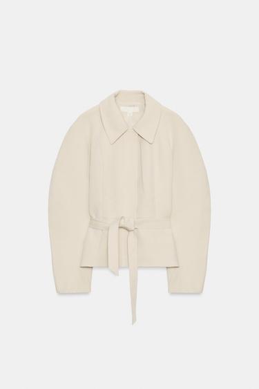 BLOUSON PEPLUM AVEC CEINTURE - Écru de Zara - Image 6