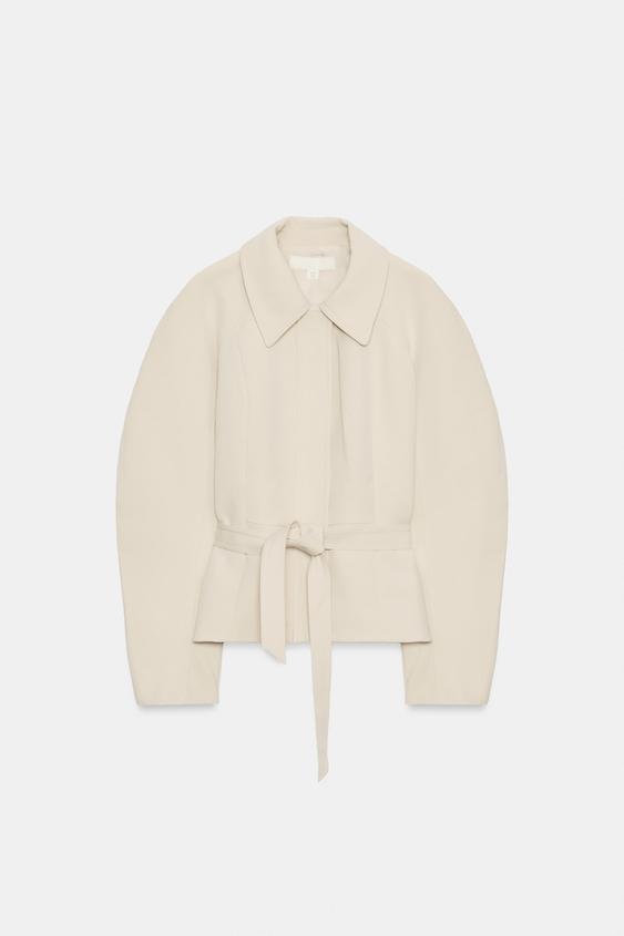 BLOUSON PEPLUM AVEC CEINTURE - Écru de Zara - Image 6