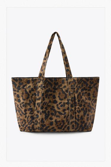 Zara ANIMAL PRINT TWILL MAXI TOTE BAG - Leopard