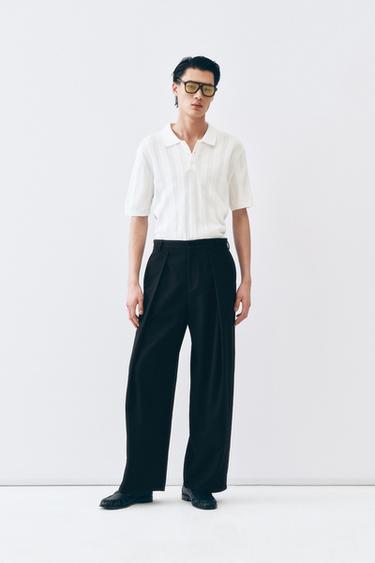 Zara 標準版型紋理針織POLO衫 - 磨白色