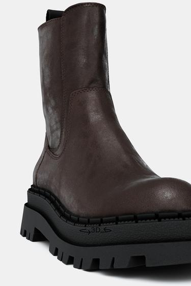 DISTRESSED-EFFECT PLATFORM ANKLE BOOTS - Brown by Zara - Image 6