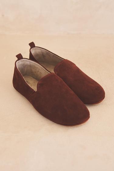LIMITED EDITION LEATHER BABOUCHE SLIPPERS - Burgundy Red by Zara