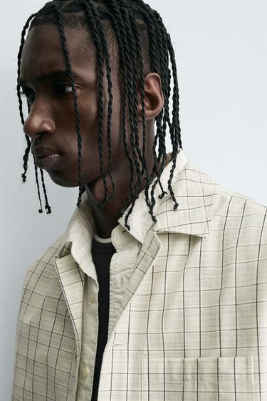 TEXTURED CHECK OVERSHIRT - Oyster-white by Zara - Image 4