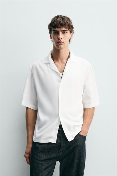 Zara BOXY FIT FLOWY SHIRT - Oyster-white