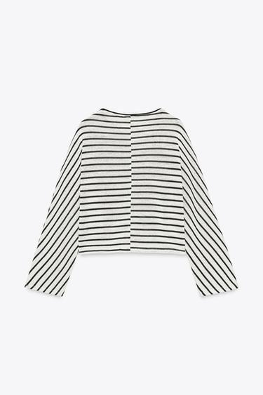 TOP RAYÉ MANCHES CHAUVE-SOURIS - Noir / Blanc de Zara - Image 7
