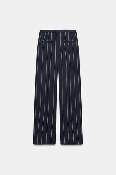 ZW COLLECTION STRIPED LINEN BLEND TROUSERS - Navy blue by Zara - Image 5