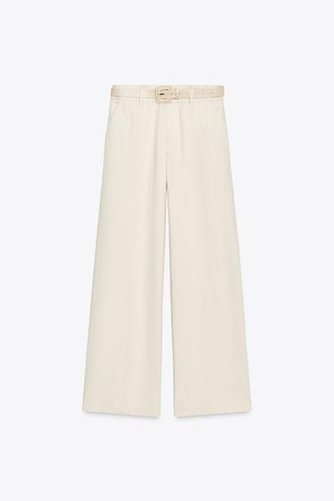WIDE-LEG TROUSERS WITH BELT - Ecru by Zara - Image 5
