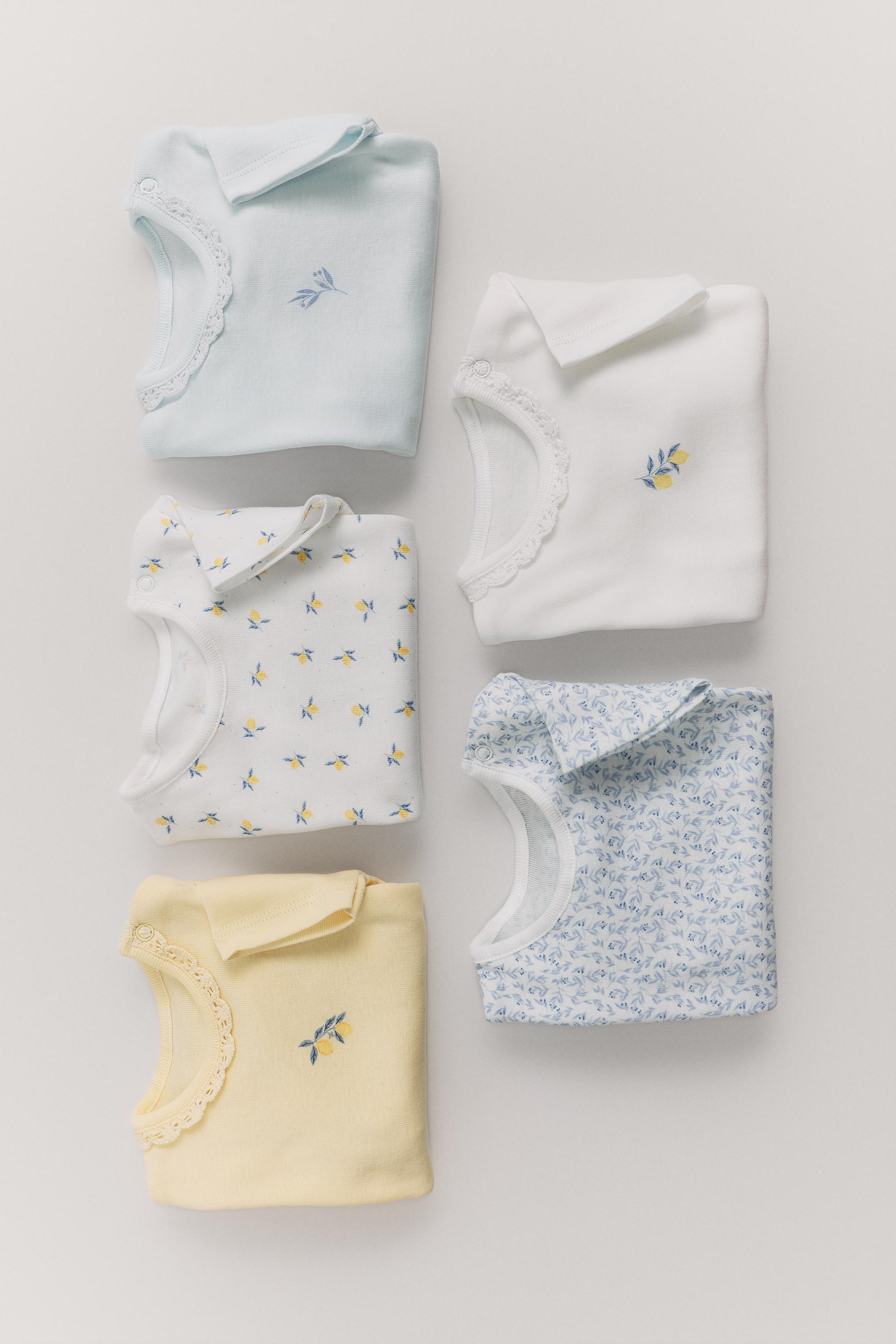 FIVE-PACK LEMON SHORT SLEEVE BODYSUITS — Blue / White