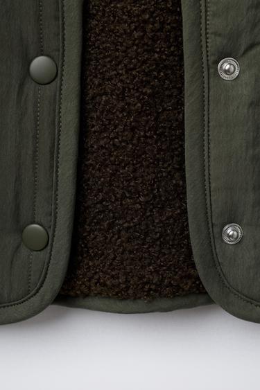 VESTE REMBOURRÉE COL EN VELOURS CÔTELÉ - Kaki de Zara - Image 3