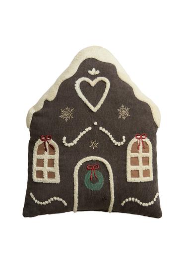 CUSCINO BIMBI VELLUTO A COSTE CASETTA NATALE - Marrone di Zara