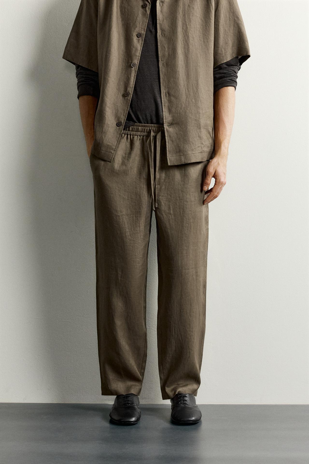 100% LINEN RELAXED FIT PANTS — Mink