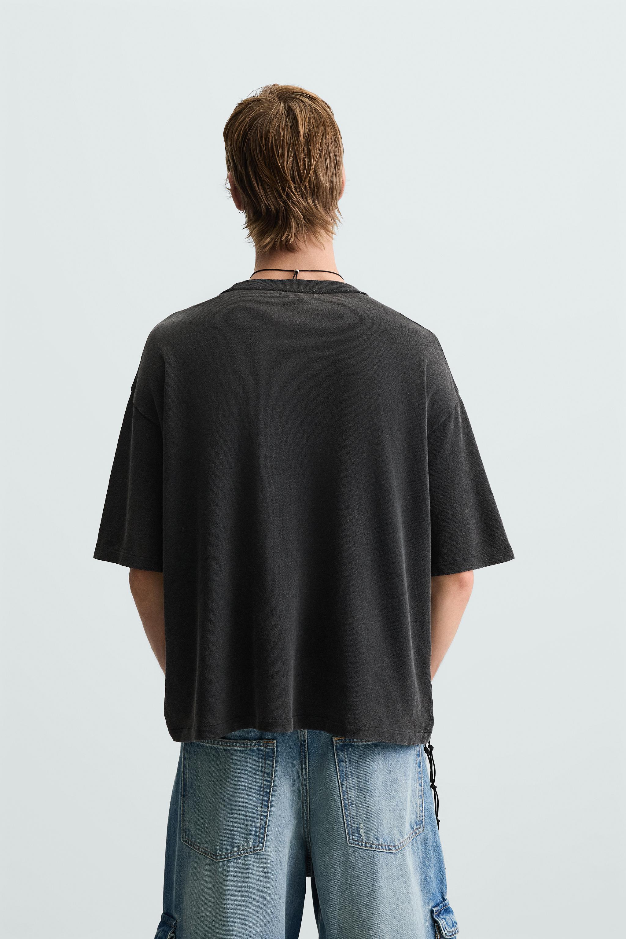 CAMISETA DE MALHA ESTAMPADO EFEITO LAVADO - Cinza-antracito | ZARA
