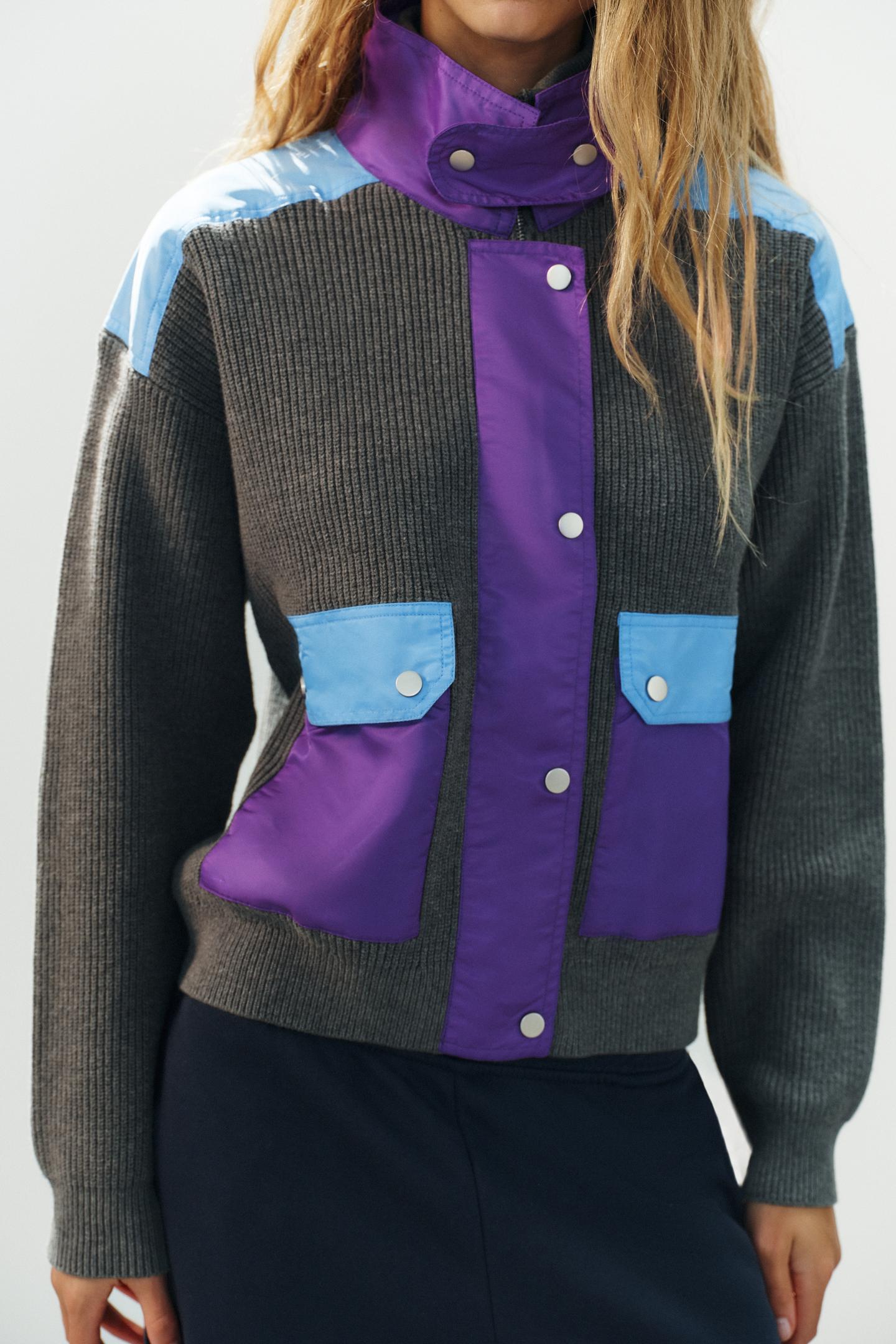 Женская куртка Zara Combined Knit, цвет: Серый — фото 3