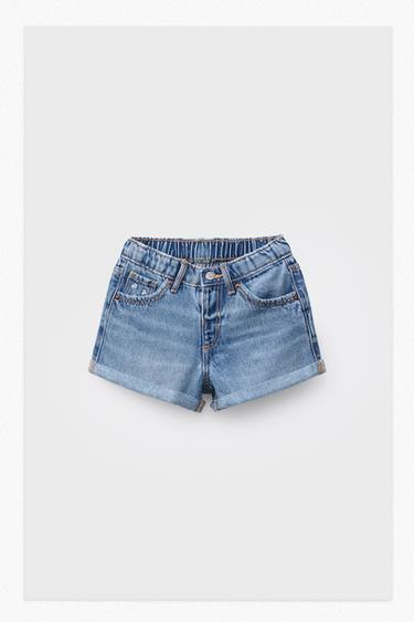 Zara MOM FIT DENIM SHORTS - Mid-blue