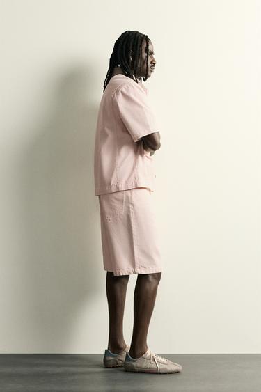 RELAXED FIT DENIM BERMUDA SHORTS - Pink by Zara