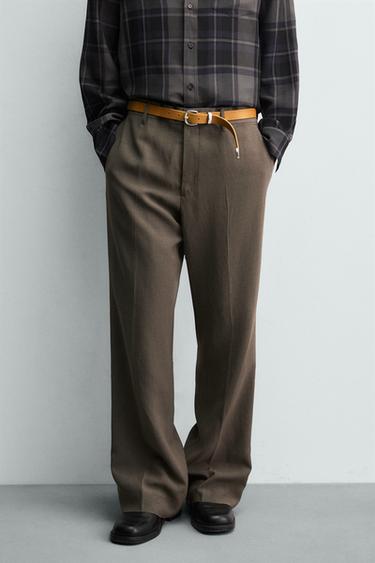 VISCOSE - LINEN FLARE FIT SUIT TROUSERS - Brown / Taupe by Zara