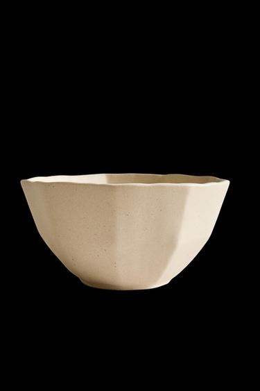 STONEWARE BOWL WITH RAISED LINE BORDER DESIGN - Sand by Zara