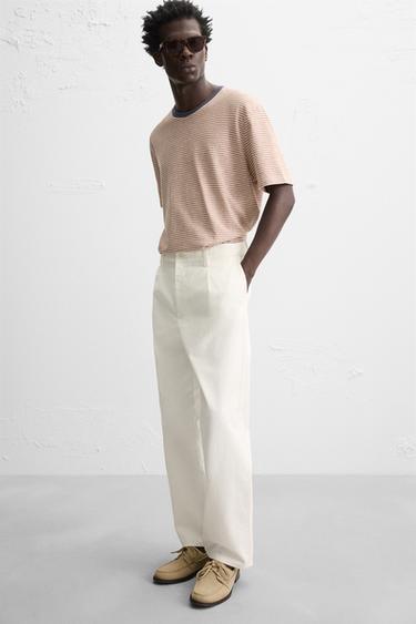 Zara RELAXED FIT PLEATED PANTS - Oyster-white