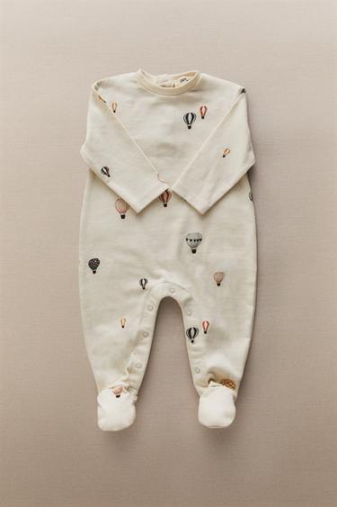 KATOENEN JERSEY KRUIPPAKJE BALLONNEN BABY - Roomkleur van Zara