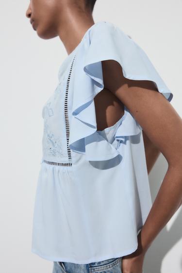 CHEMISE MANCHES COURTES VOLANT - Bleu clair de Zara - Image 2