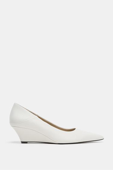 Zara LIMITED EDITION LEATHER WEDGE SHOES - White