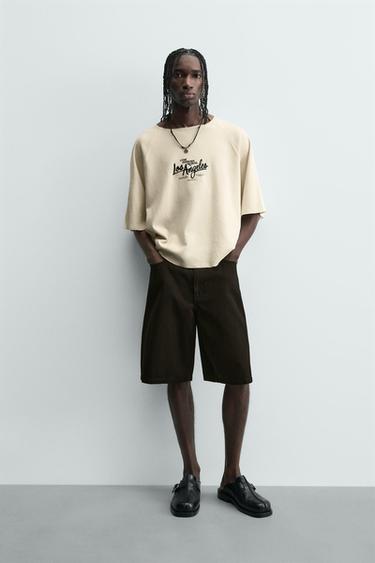 CAMISETA RELAXED FIT ESTRUCTURA - Beige de Zara - Imagen 0