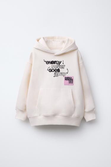 Zara GRAFFITI PRINT HOODED SWEATSHIRT - Ecru