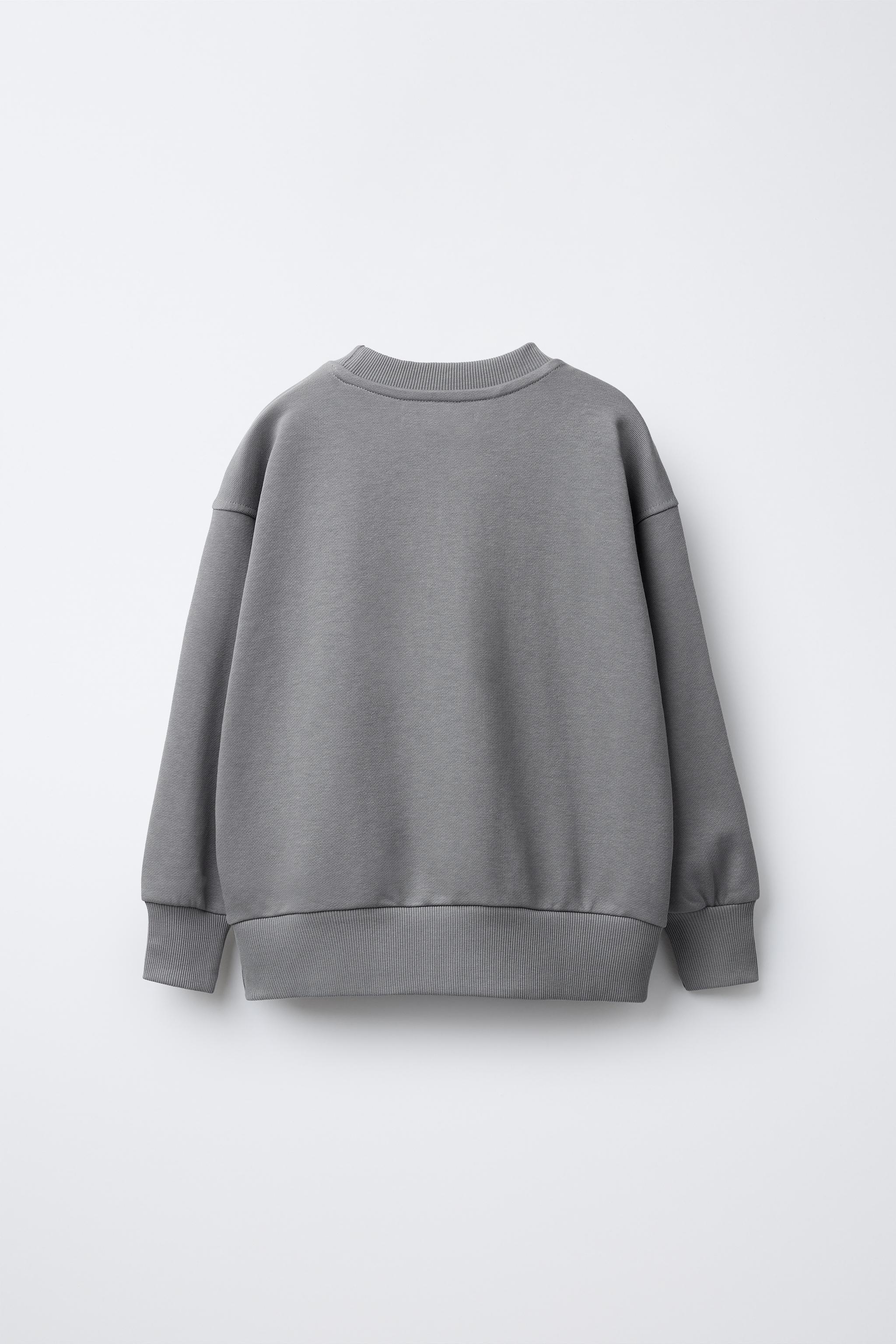 ★ZARA★ TEXTURED SLOGAN SWEATSHIRT SLOGAN PRINT SWEATSHIRT AND JOGGERS SET - Light grey | ZARA