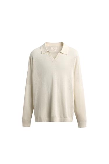 COTTON-SILK KNIT POLO SHIRT - Oyster-white by Zara