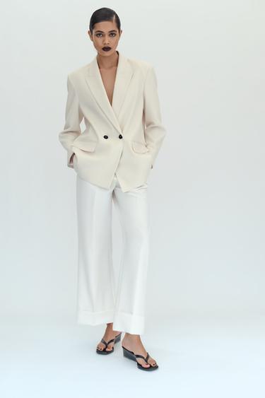 Zara OVERSIZED DOUBLE-BREASTED BLAZER - Oyster-white
