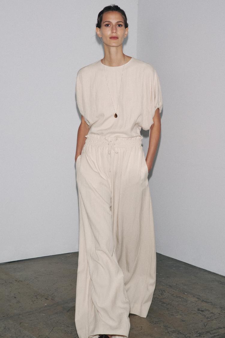ZW COLLECTION FLOWING PYJAMA TROUSERS Sand ZARA United Kingdom