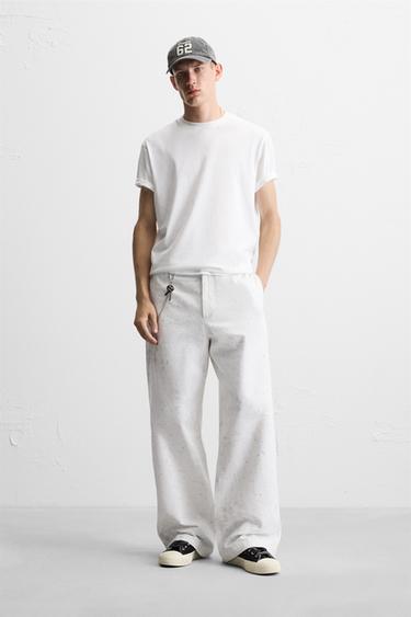 ABSTRACT PRINT WIDE-LEG TROUSERS - White by Zara