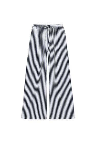 STRIPED LINEN BLEND TROUSERS - Ecru / Navy by Zara