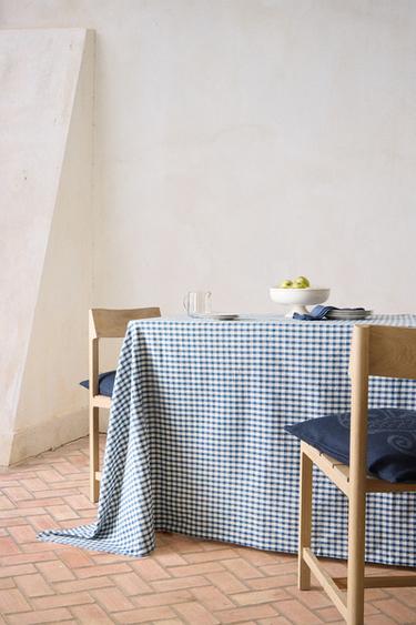 MANTEL ALGODÓN VICHY - Azul de Zara