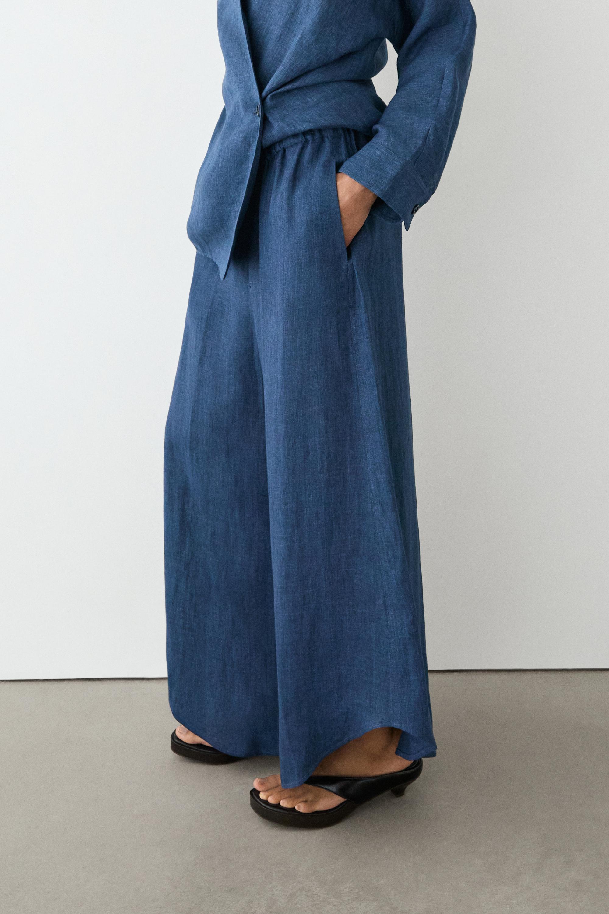 Total look linen trousers — Blue