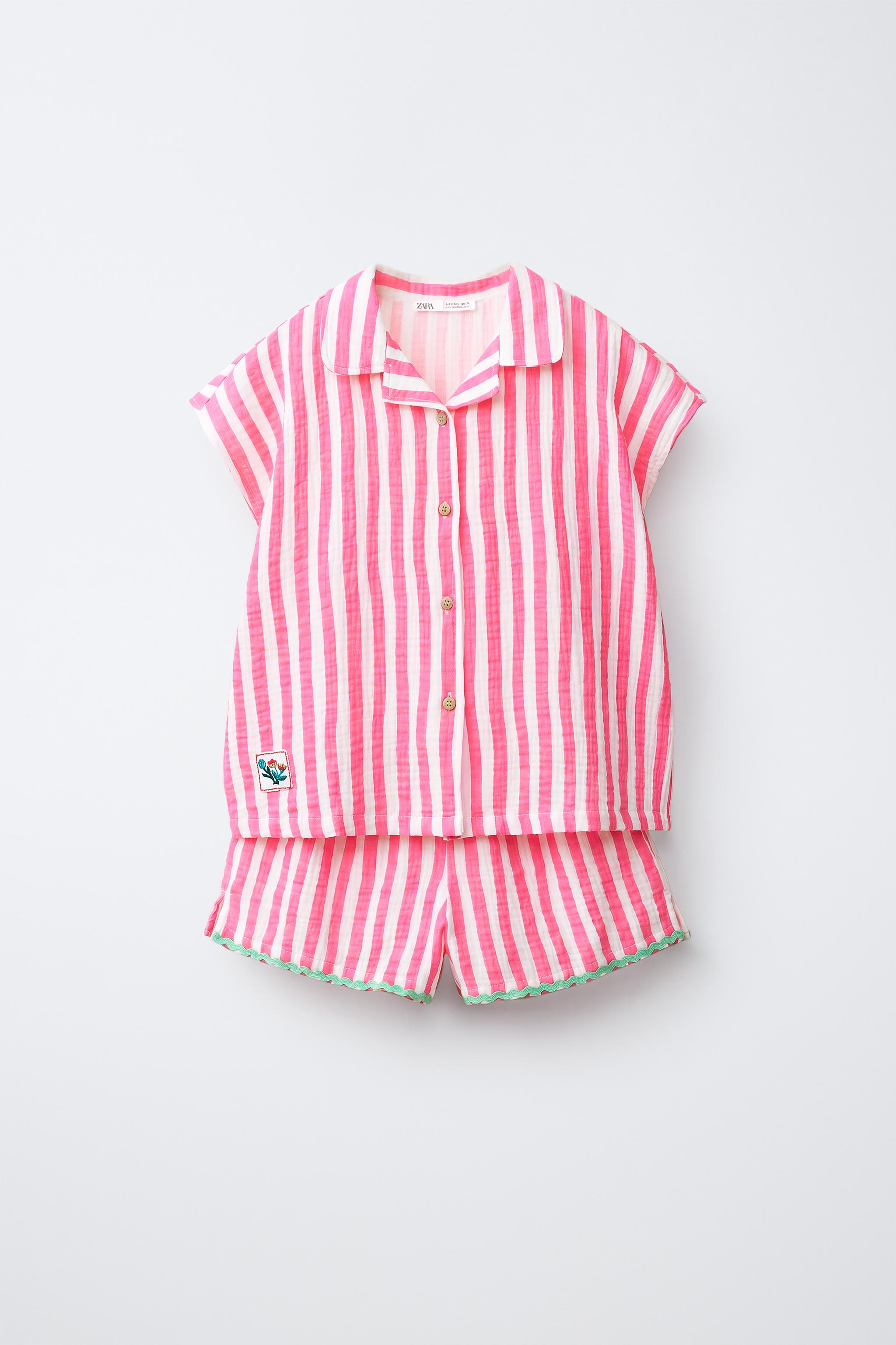 6-14歳/ストライプ柄テクスチャーパジャマ - ピンク | ZARA Japan / 日本