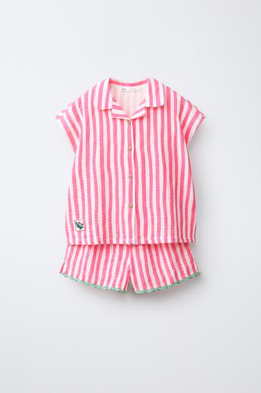 6-14 YEARS/ TEXTURED STRIPED PYJAMAS - Pink by Zara