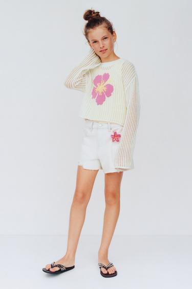 HIBISCUS FLOWER KNIT JUMPER - Ecru by Zara