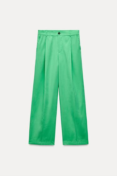 HIGH-WAIST PLEATED TROUSERS - Intense green by Zara