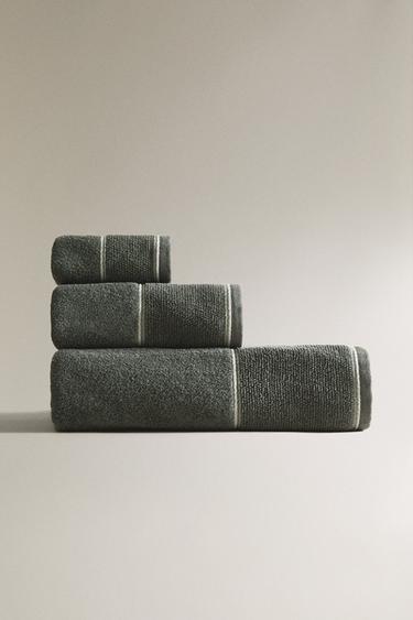 Zara RICE STITCH BORDER BATH TOWEL - Dark green