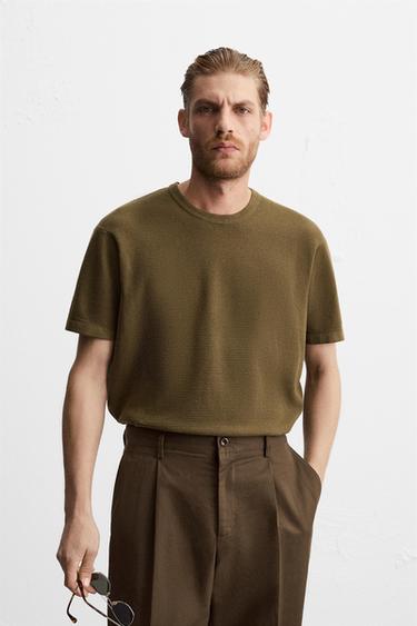BASIC KNIT T-SHIRT - Olive green by Zara