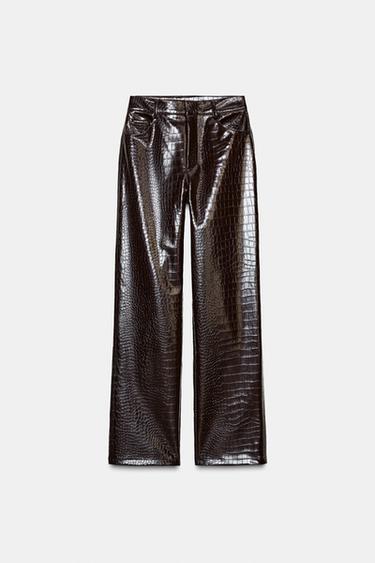 ANIMAL EMBOSSED FAUX LEATHER STRAIGHT TROUSERS - Brown by Zara