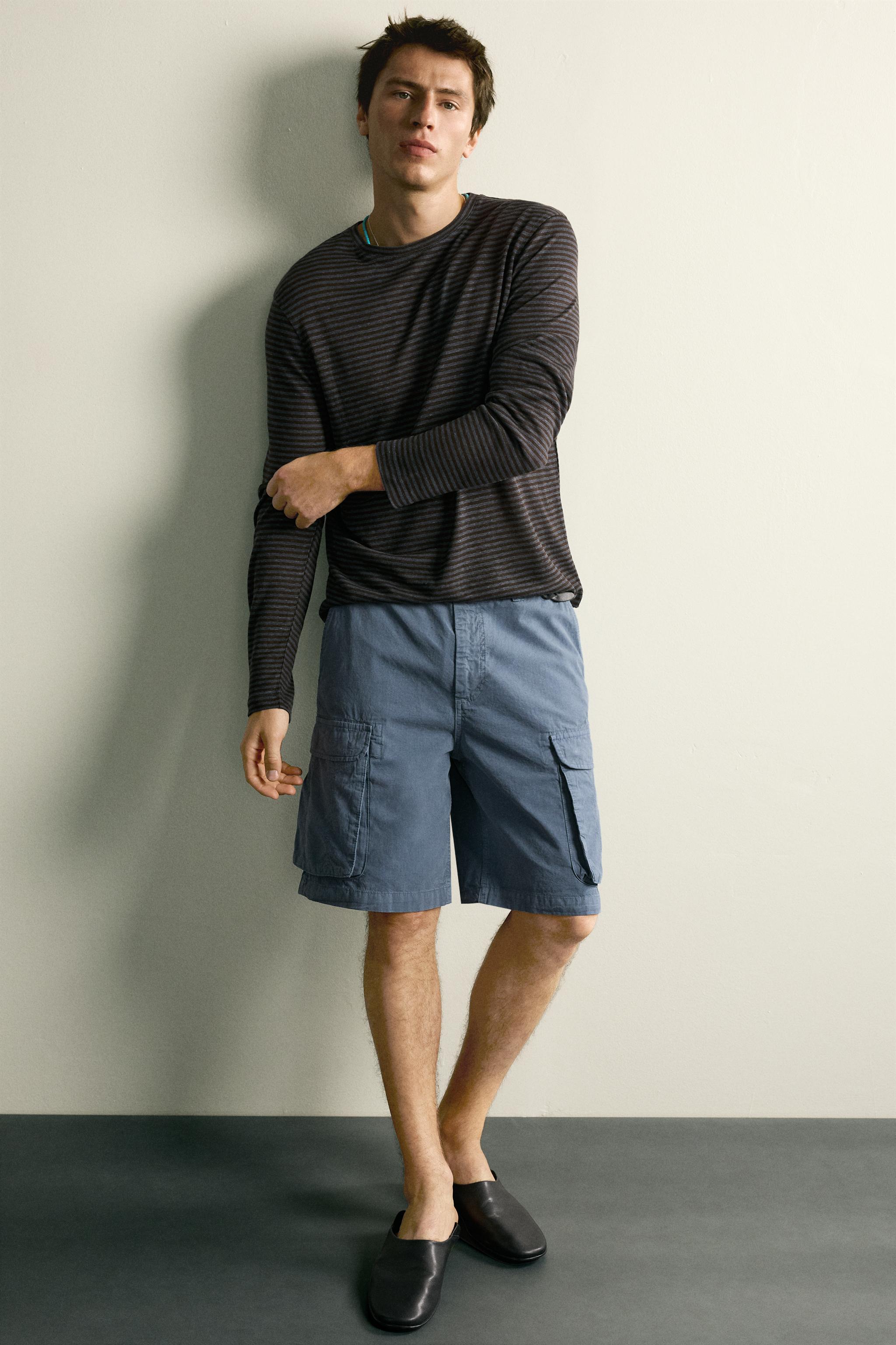 HEMP AND VISCOSE STRIPED JACQUARD T-SHIRT
