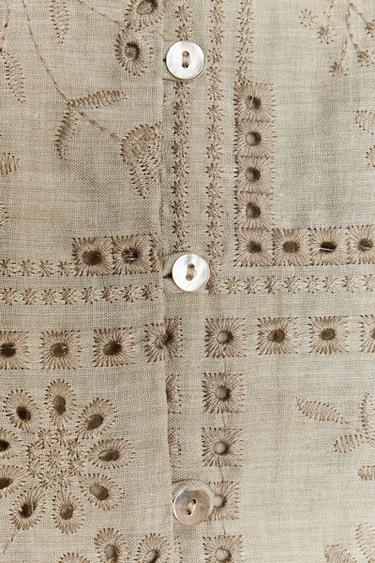 CHEMISE BRODÉE PERFORÉE - Kaki clair de Zara - Image 8
