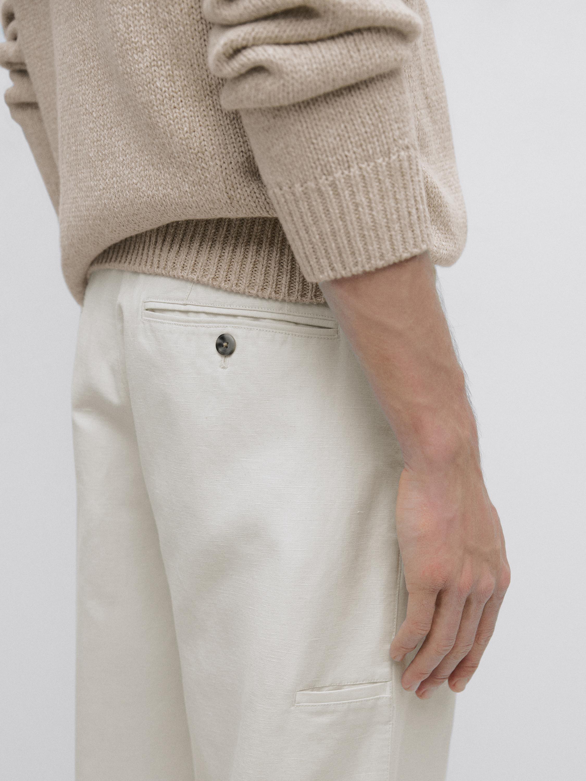 Pantalon tapered fit coton et lin