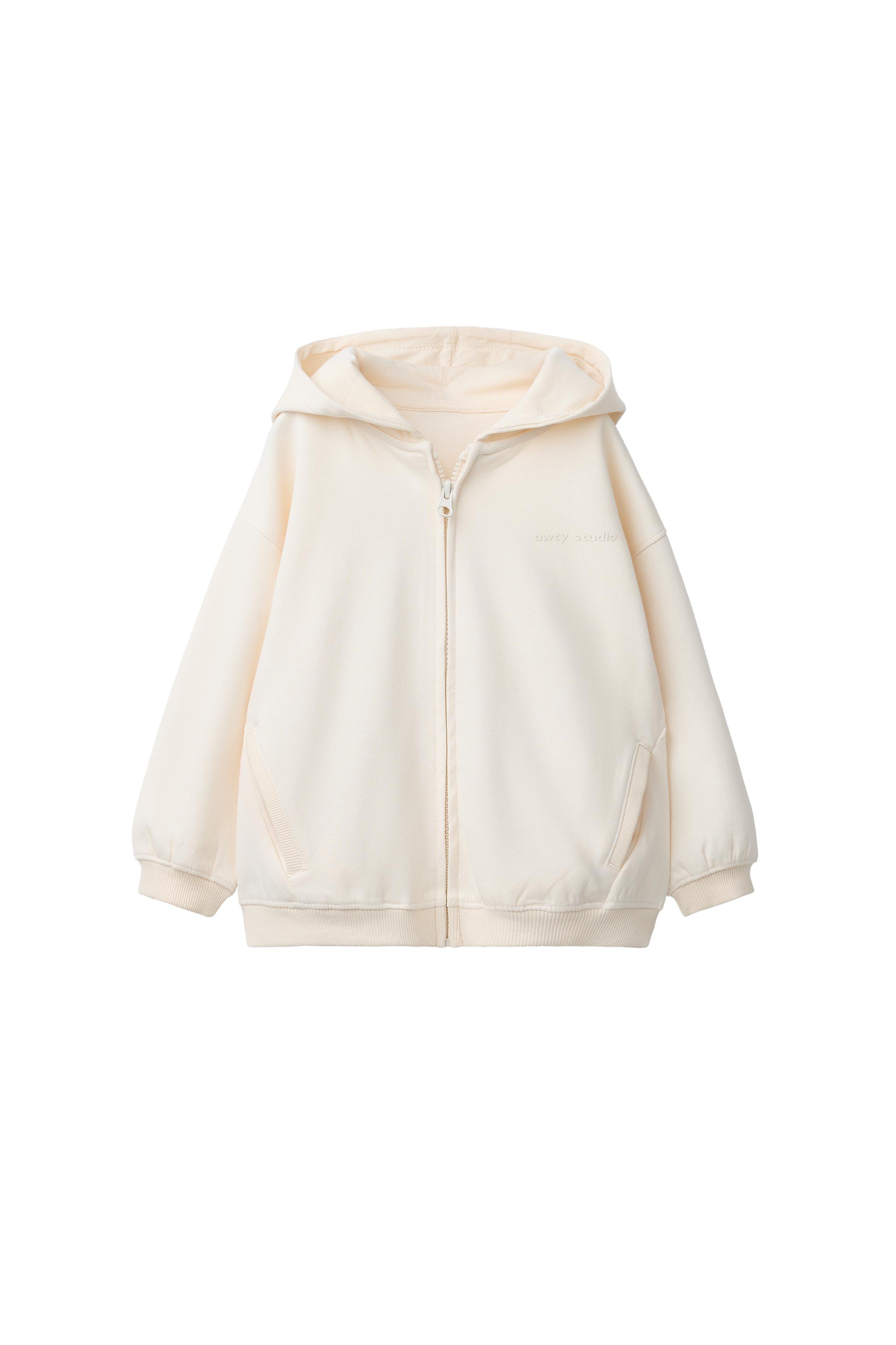 ( ˆ ˆ )/♡ INTERLOCK ZIP-UP SWEATSHIRT WITH EMBOSSED TEXT - Pastel blue